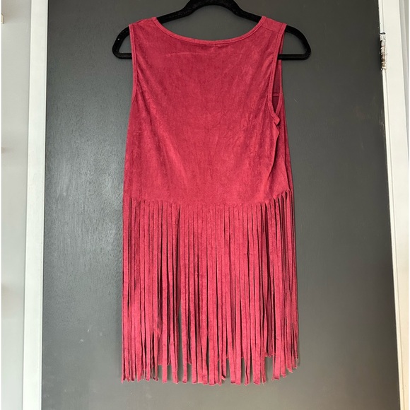 Faux Suede Burgundy Fringe Tank - Size Small - Picture 2 of 6